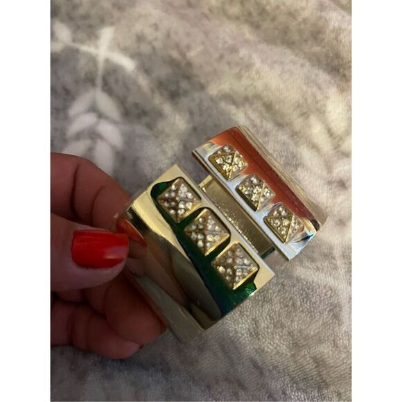 VS vintage htf pyramid stud pave circle thick statement bracelet chain cuff - Picture 6 of 8